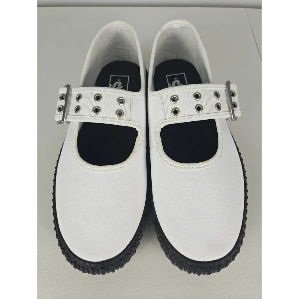 Vans Style 93 Chunky Creeper Platform Mary Jane Shoes White & Black Womens 8.5